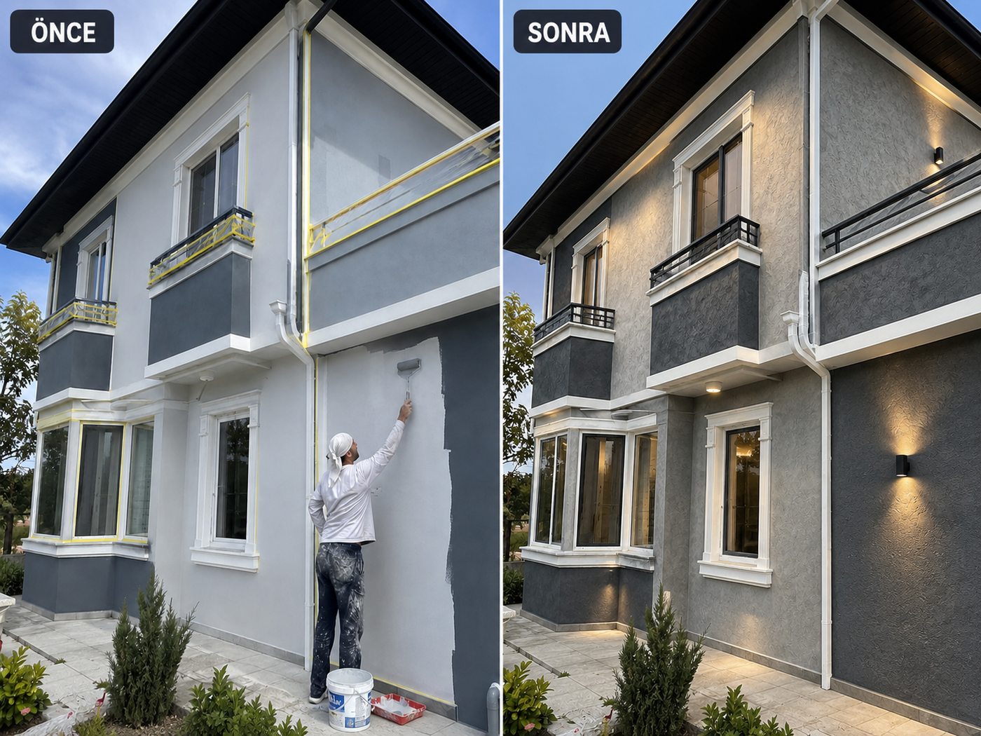 Menemen dış cephe boya öncesi ve sonrası