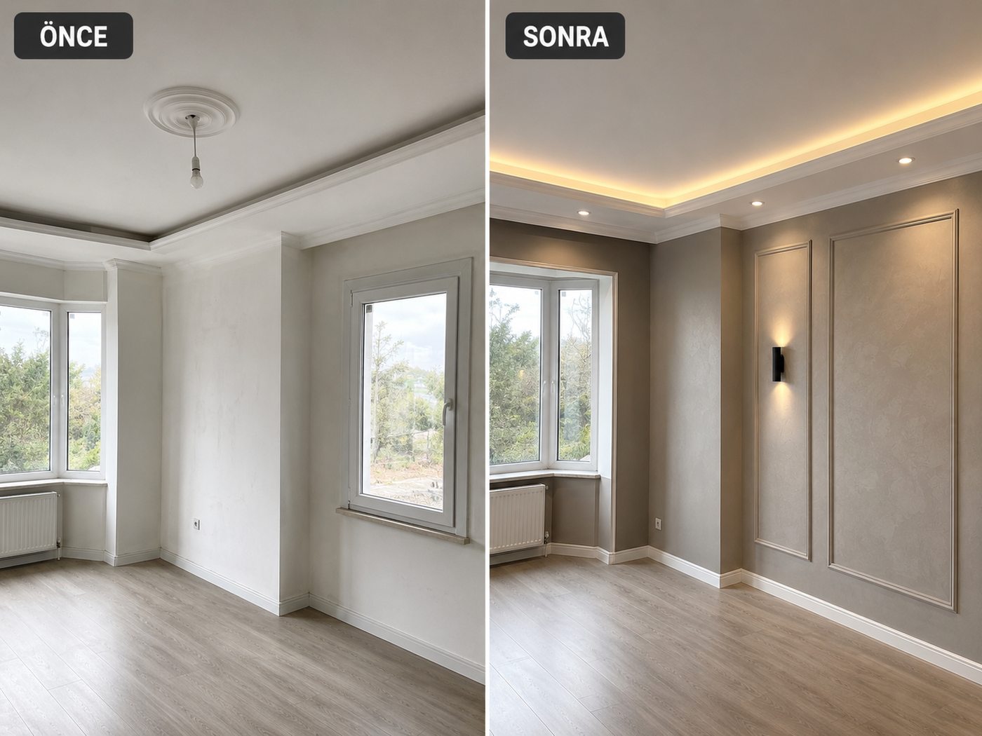 Menemen iç cephe boya öncesi ve sonrası